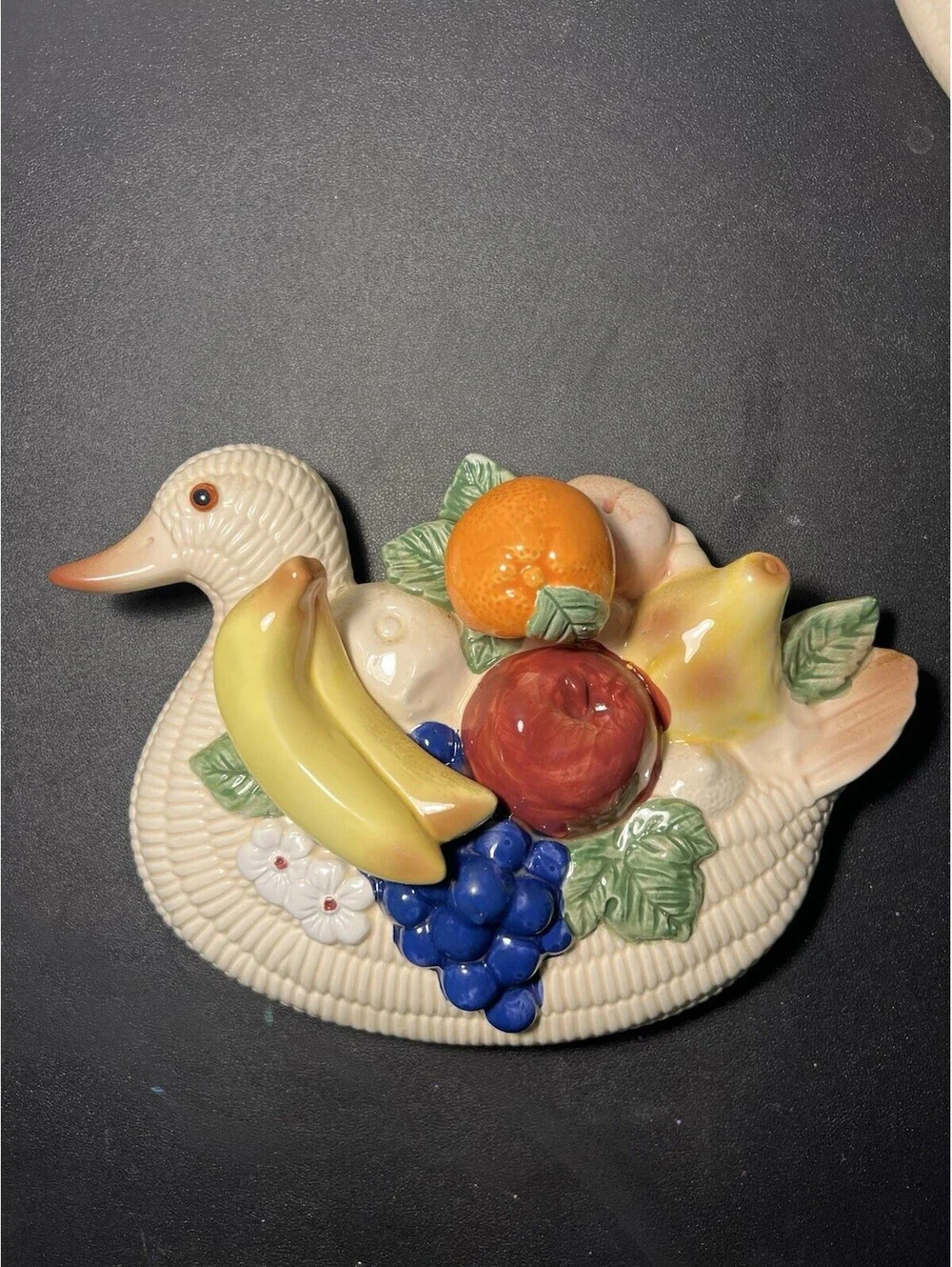 Vintage 1960s Set Of 2 Ceramic Duck Fruit Wall Plaques Decor, 10x8”